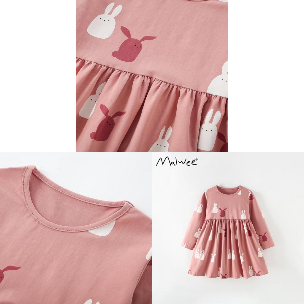Girl Long Sleeve Cotton Princess Dress With Cartoon Animal Pattern For Kids