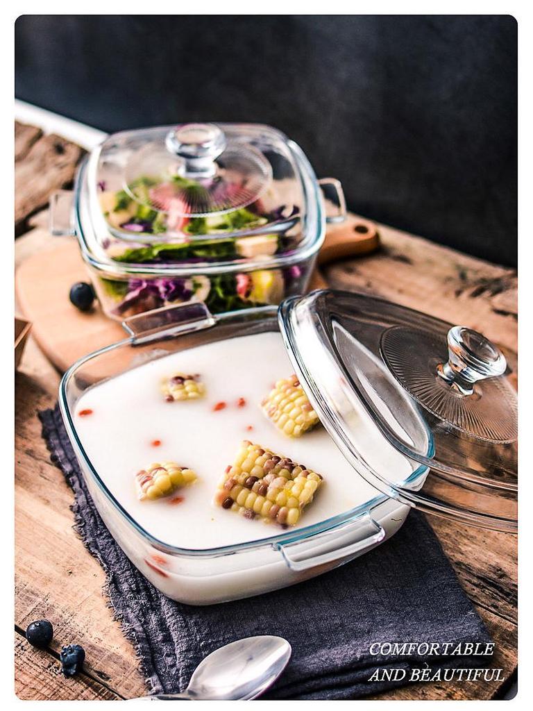 Heat-Resistant Crystal Glass Pot with Lid for Oven & Microwave; Double-Ear Soup Bowl for Steaming & Stewing.