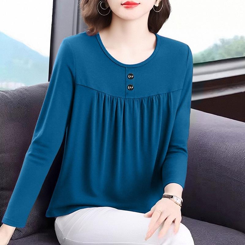 Plus Size Women S Long Sleeve T Shirt Round Neck Casual Top For Middle Aged Moms