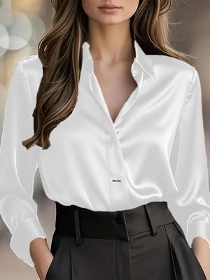 Autumn 2025 Elegant Satin Long Sleeve Button-Down Women's Shirt