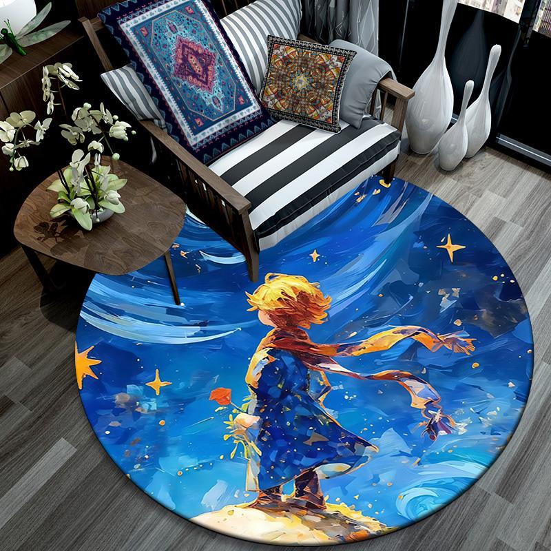 The Little Prince2 Round Area Rug,Carpet Rug for Living Room Bedroom Sofa Playroom Decor,Non-slip Floor Mat