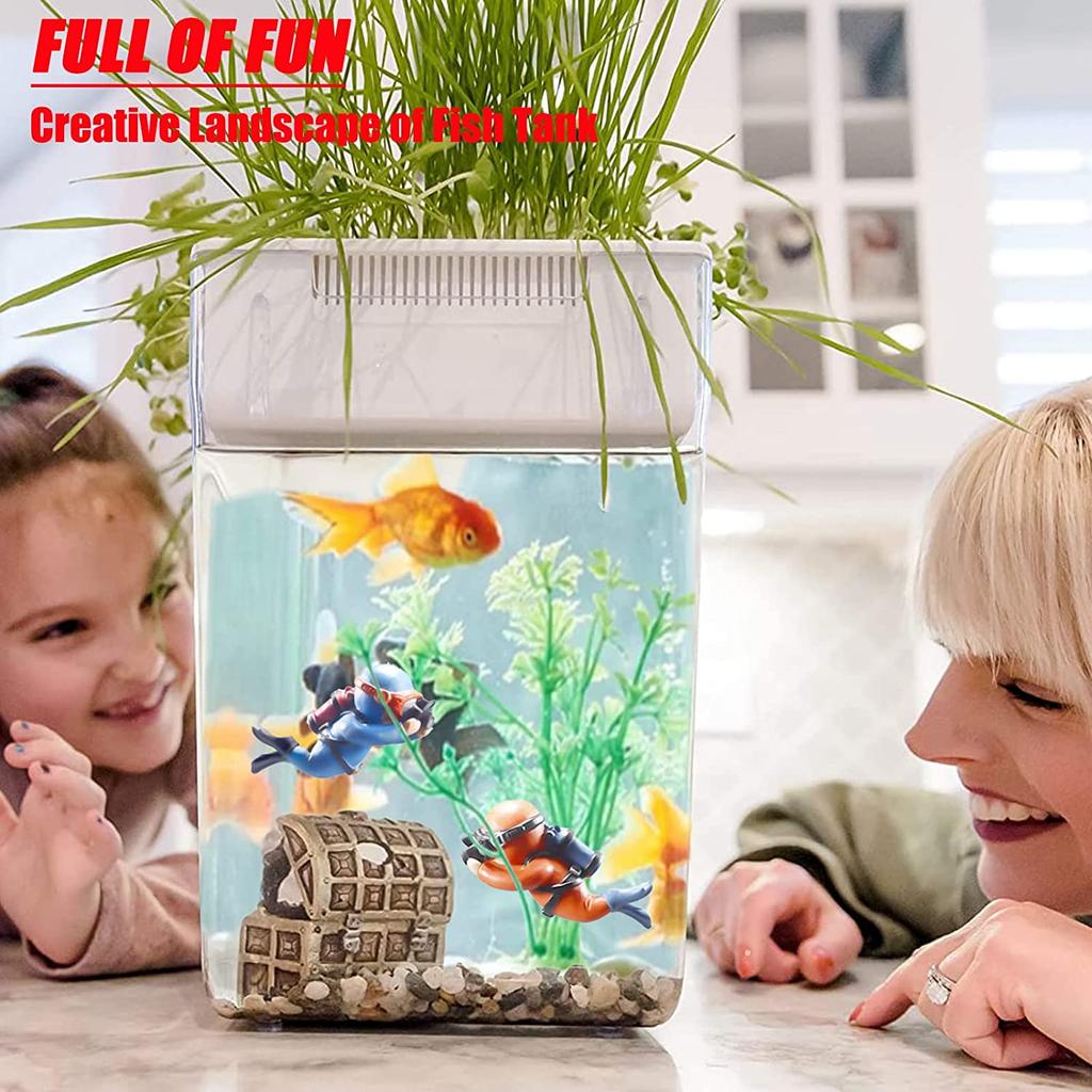 2pcs Cute Floating Diver Ornament Adjustable Position Fish Playmate For Aquarium Fish Tank Swimming Pool