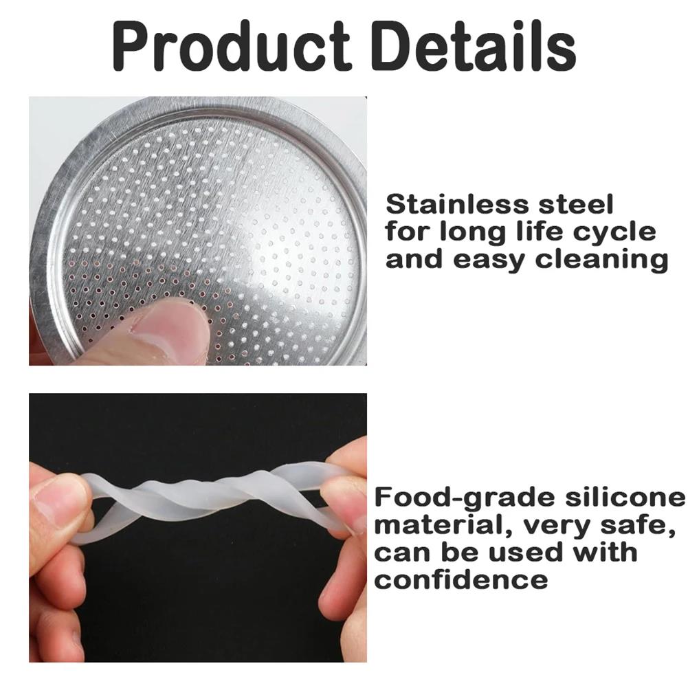 1Set Moka-Pot Filters And Silicone Gasket Seals Kit Espresso Maker Moka Pot Replacement With 2Filters And 6Silicone Gasket Seals 3