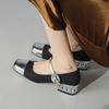 Krazing Pot Cow Skin Spring Summer Size 41 Thick Med Heels Women Square Toe Mixed Color Crystal Heels Pumps