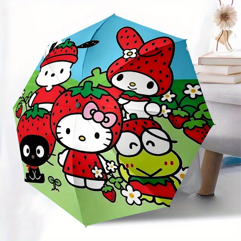 Hello Kitty, Sanrio Automatic Open/Close Umbrella Cute Umbrella with Cute Design, Portable 3 Fold Compact Umbrella for Men & Women, Hallowee