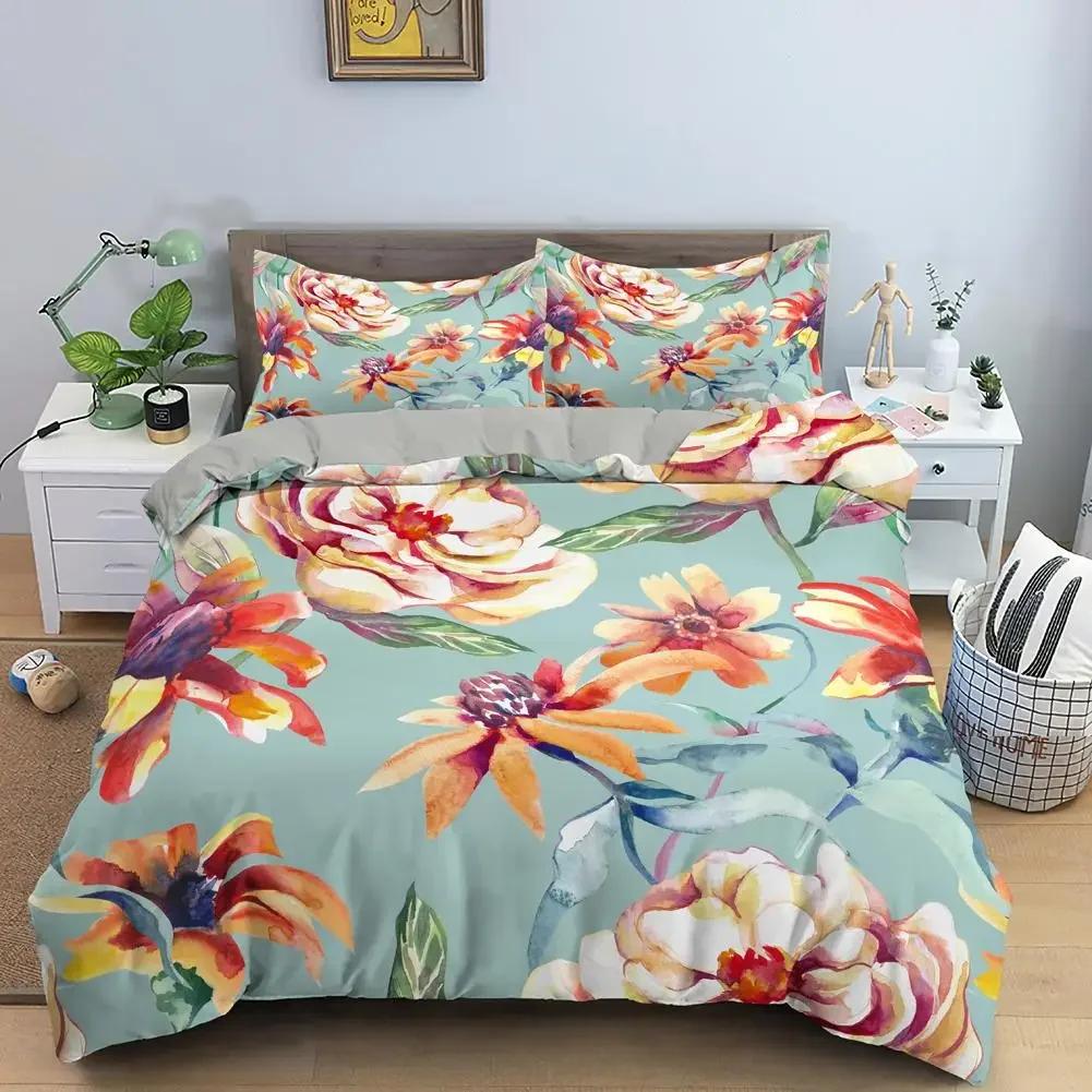 

3D Printed Classic Flower Blue Gold Bedding Set Single Twin Double Queen King Cal King Size Bed Linen Set 70x133cm 2pcs