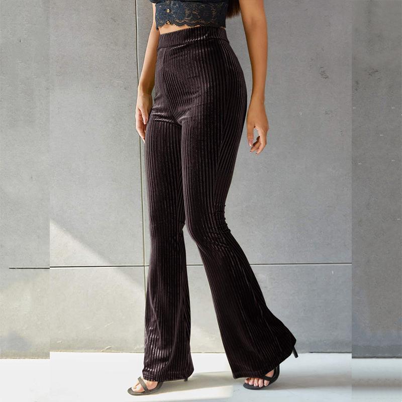 Nové stylové kalhoty pro ženy Slim Fit Vintage Fashion Flare Kalhoty s vysokým pasem Elastické kalhoty