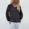 Women V-Neck Chiffon Blouse Casual Long Sleeve Loose Solid Color Shirt Office Lady Hairball Decoration Top Fashion Wear