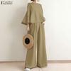 ZANZEA Set de costume casual din două piese pentru femei, cu bluză cu mânecă 3/4 și pantaloni cu picior larg