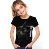 Cat Print T-shirt, Summer Casual Short Sleeved Round Neck Top for Children and Girls, As A Gift Top