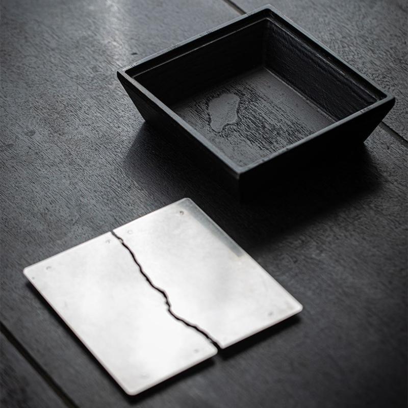 Charcoal Burnt Black Square Teapot Holder Water Storage Dry Brewing Table Tea Tray Jian Shui Zen Style Solid Wood