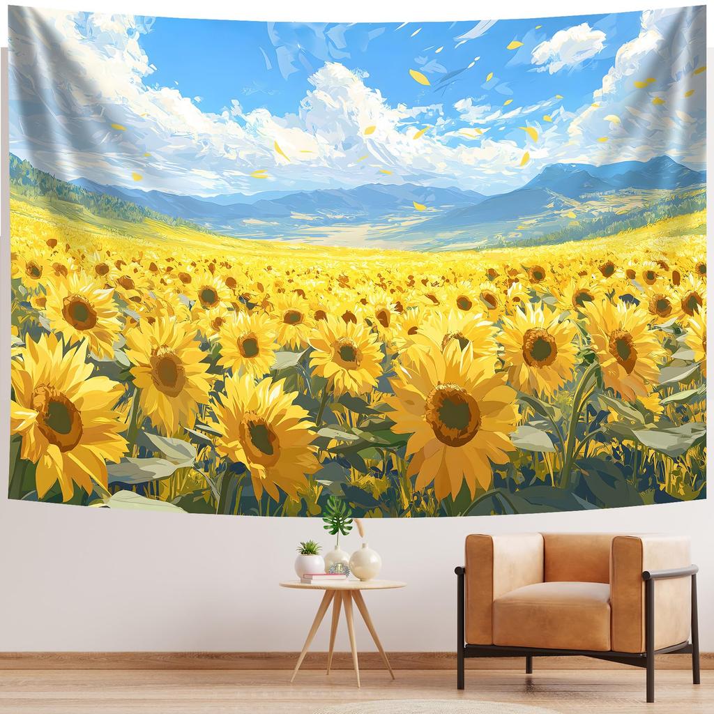 Sunflower Tapestry Wall Hanging Country Yellow Floral Tapestry Sunflower Field Nature Landscape Wall Art for Living Room Dorm