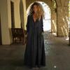 Loose Comfortable V-neck Denim Maxi Dress with Pockets