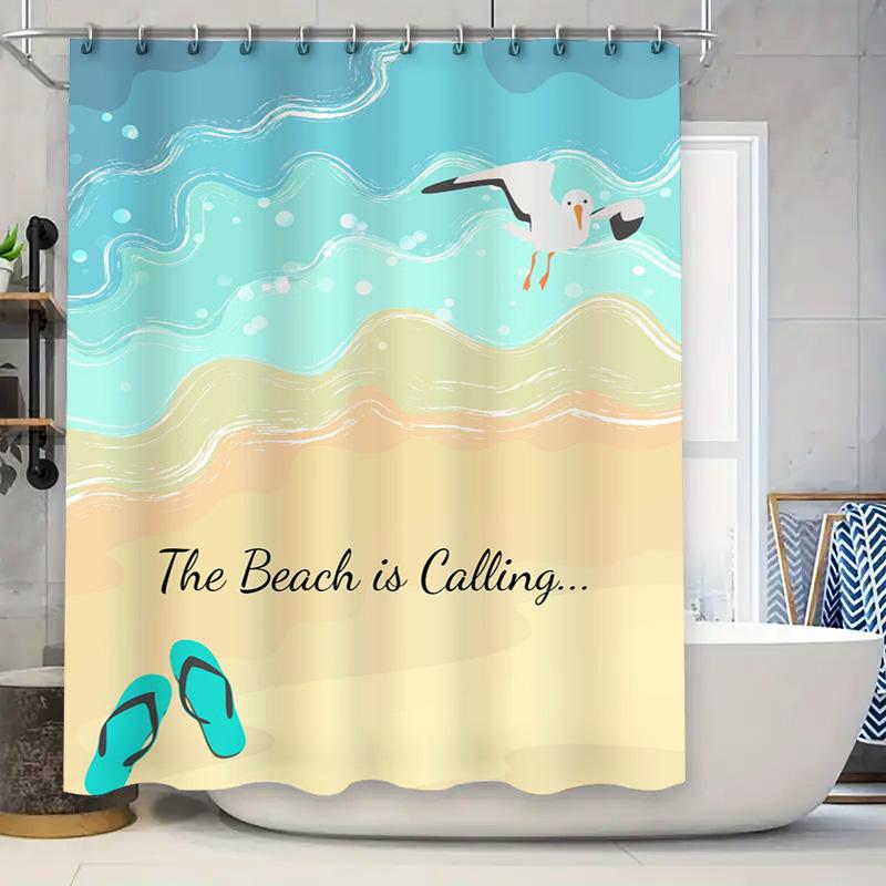 

Tropical Beach-Themed Shower Curtain Set With Seagull Design For Bathroom Decor Blue Ocean Waves Pattern Available In Custom Siz W60H190(CM)-1 Pcs