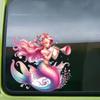 QT2373#15cm Whimsical Mermaid Playing Trombone Vibrant Pink Hair Car Sticker for Laptop, Truck,Motorcycle, Window