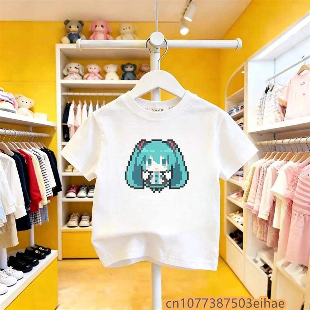 Hatsune Miku New Anime Future Peripheral Collaboration Pure Cotton COS Cartoon Printed Casual Tshirt All Match for Boys Girls