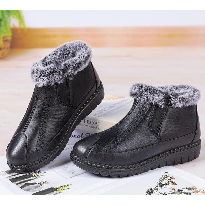 Cotton shoes women middle-aged mother medium tube fluff warm fashion cotton boots leather waterproof snow boots women