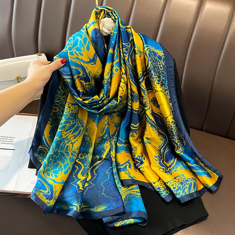 Painting Floral Design 100% Silk Feeling Scarf For Women 180X90Cm Shawl Wraps Luxury Female Hijab Headband Foulard Beach Stoles