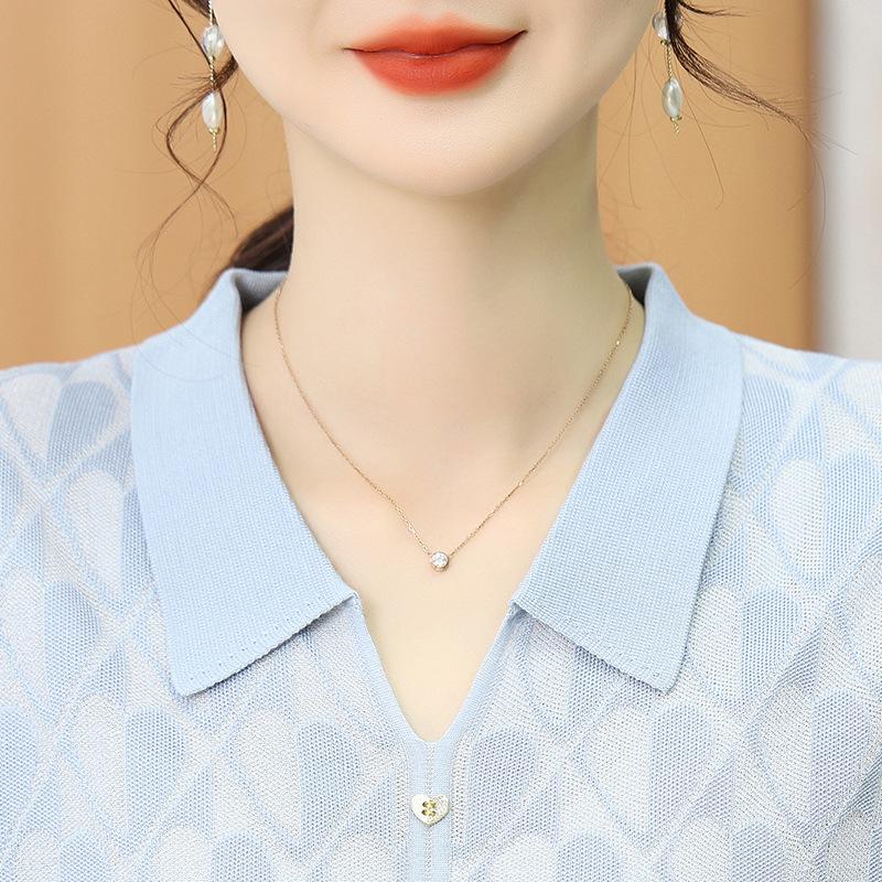 2025 Summer Ice Silk Cool Knit Short Sleeve Top for Middle-Aged & Elderly Women