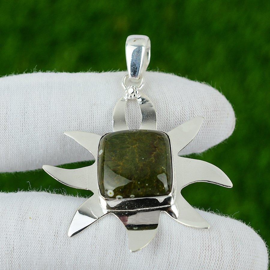 Natural Ocean Jasper Gemstone Pendant 925 Sterling Silver Jewelry For Women