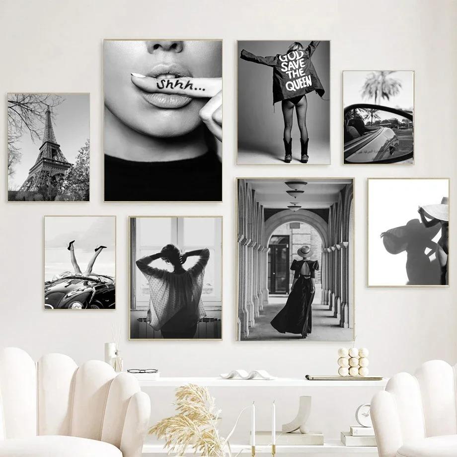 Modern Black White Fashion Sexy Women Paris Poster Decorative Prints Pictures Wall Art Canvas Painting Photos Bedroom Home Decor