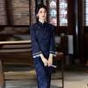 Blue national style new Chinese style improved Suzhou long-sleeved autumn cheongsam 1011 new young women's spring and autumn clothing
