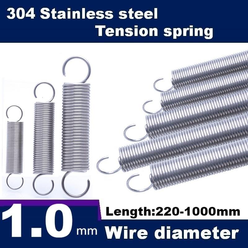 Length250-1000mm,Wire Dia1.0/1.2mm 304 Stainless Steel tension Springs,Hook Extension Spring,Outer Dia6-12mm, 1.0mm