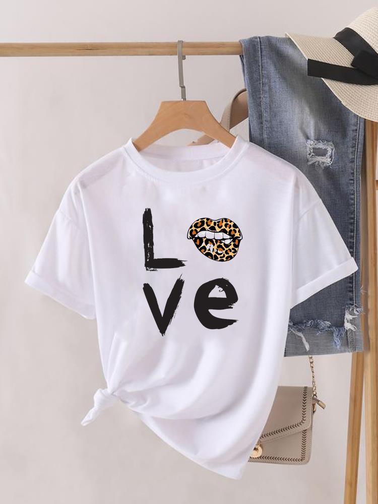 Love Heart Print Clothes Graphic Tshirt Fashion Print Summer Unisex Trend Sweet Short Sleeve Lady Female Shirt Tee