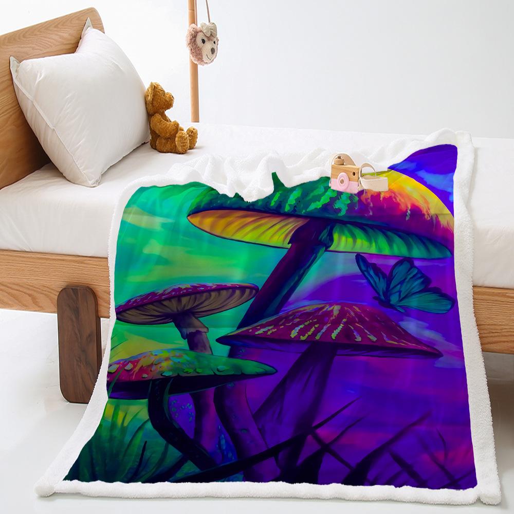 Funny Cartoon Mushroom Print Thickened Lamb Wool Crystal Fleece Retro Blanket Blanket Minimum Order One Piece