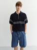 Deonseuteupomaen Half Zip-Up Striped Polo Knit_Udsw6B322_Dark Navy