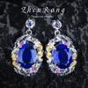 Italian Weave Engraved Gold Craft Colored Treasure Set Two-Color Gold Electroplated Royal Blue Necklace Earrings Open Ring Women