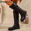 Winter Street Belt Buckle Women Knight Long Elegant Low Heel Female Slip On Knee High Top Booties De Muje