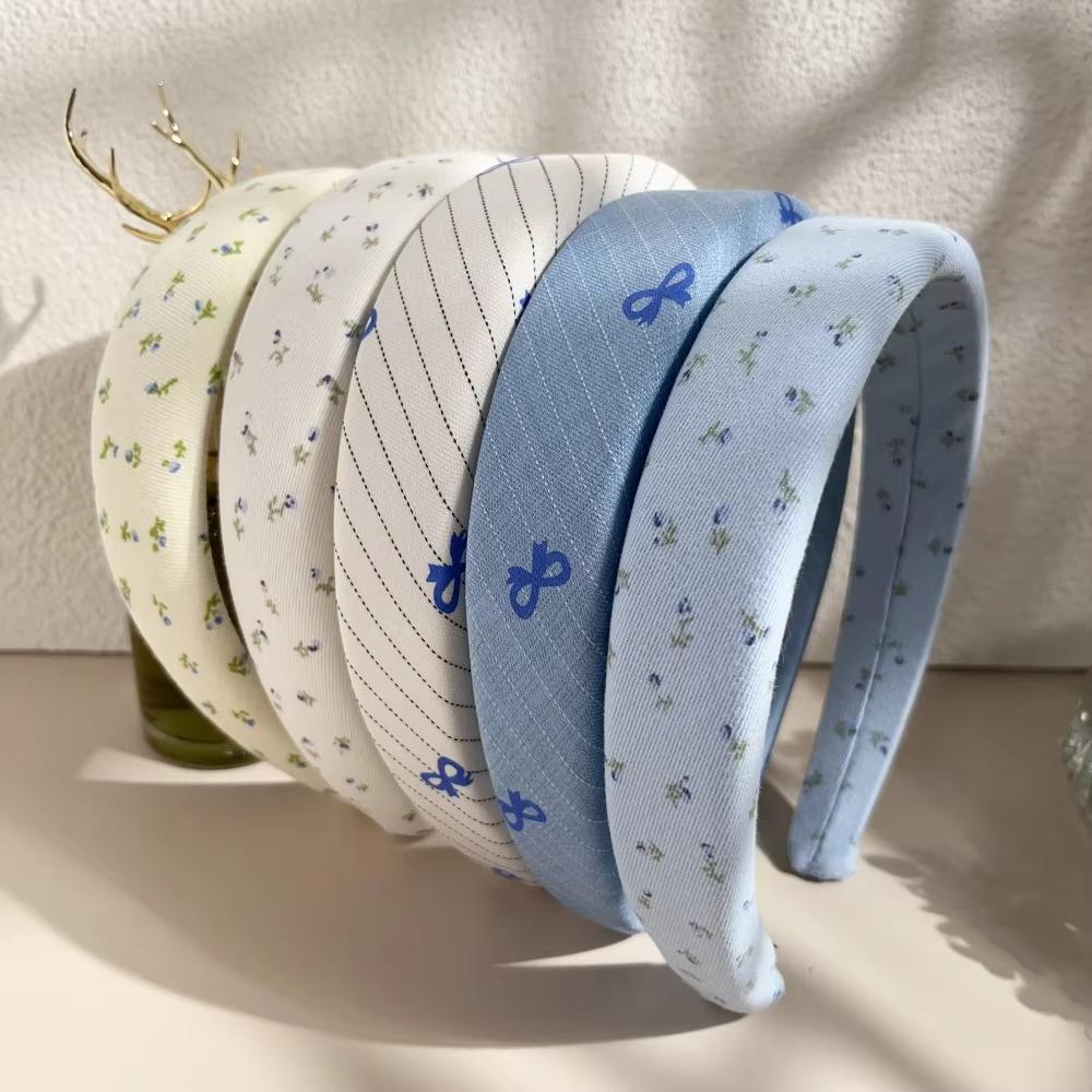 New Floral Bowknot Hairbands for Women Girls Korean Hair Accessories Sponge Soft Sweat Flower Bows Wide Hoop Headband Bandana