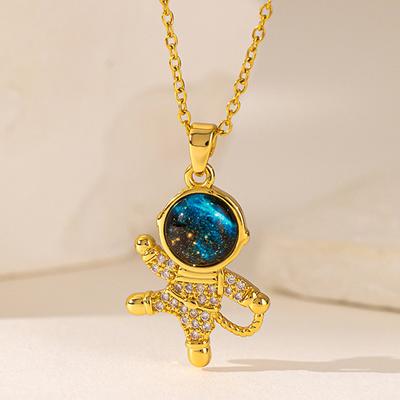 ZAKOL Spaceman Astronaut Star Necklaces For Women Girls Gold Color Planet Moon Pendant Clavicle Chain Choker Zircon Gifts