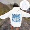 Womens Oversized Hooded Sweatshirt With Palm Tree Print Drop Shoulder Long Sleeve Fleece-Lined Casual Streetwear