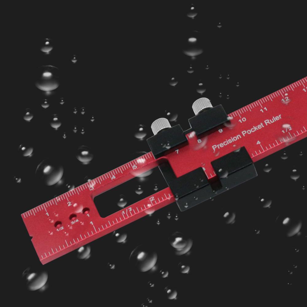 Woodworking Precision Pocket Ruler Aluminum Slide Ruler Inch and Metric T-Scribe Ruler Square Layout Tool with Slide Stop