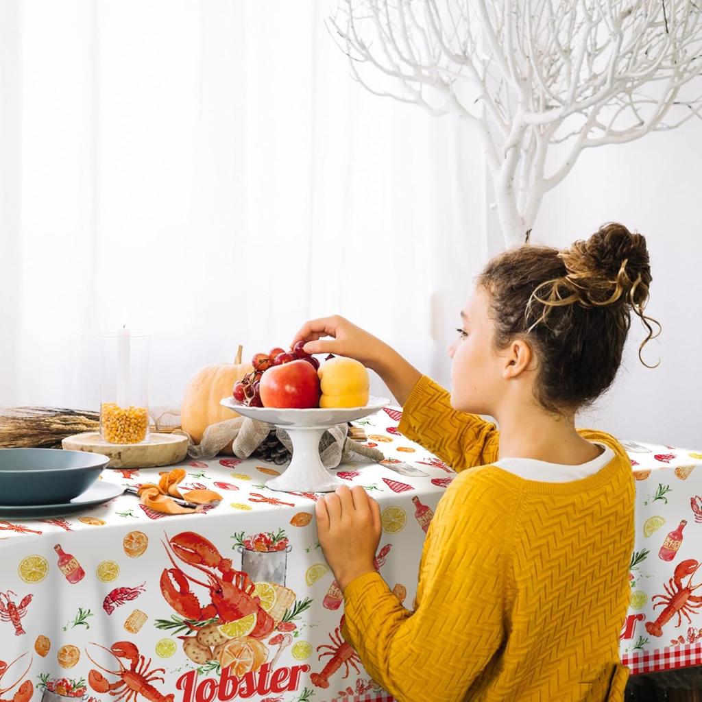 2-Pack Crawfish Party Tablecloths | 87x54 Inch Lobster Birthday Table Covers Seafood Boil Party Supplies with Playful Crustacean Prints | Perfect for