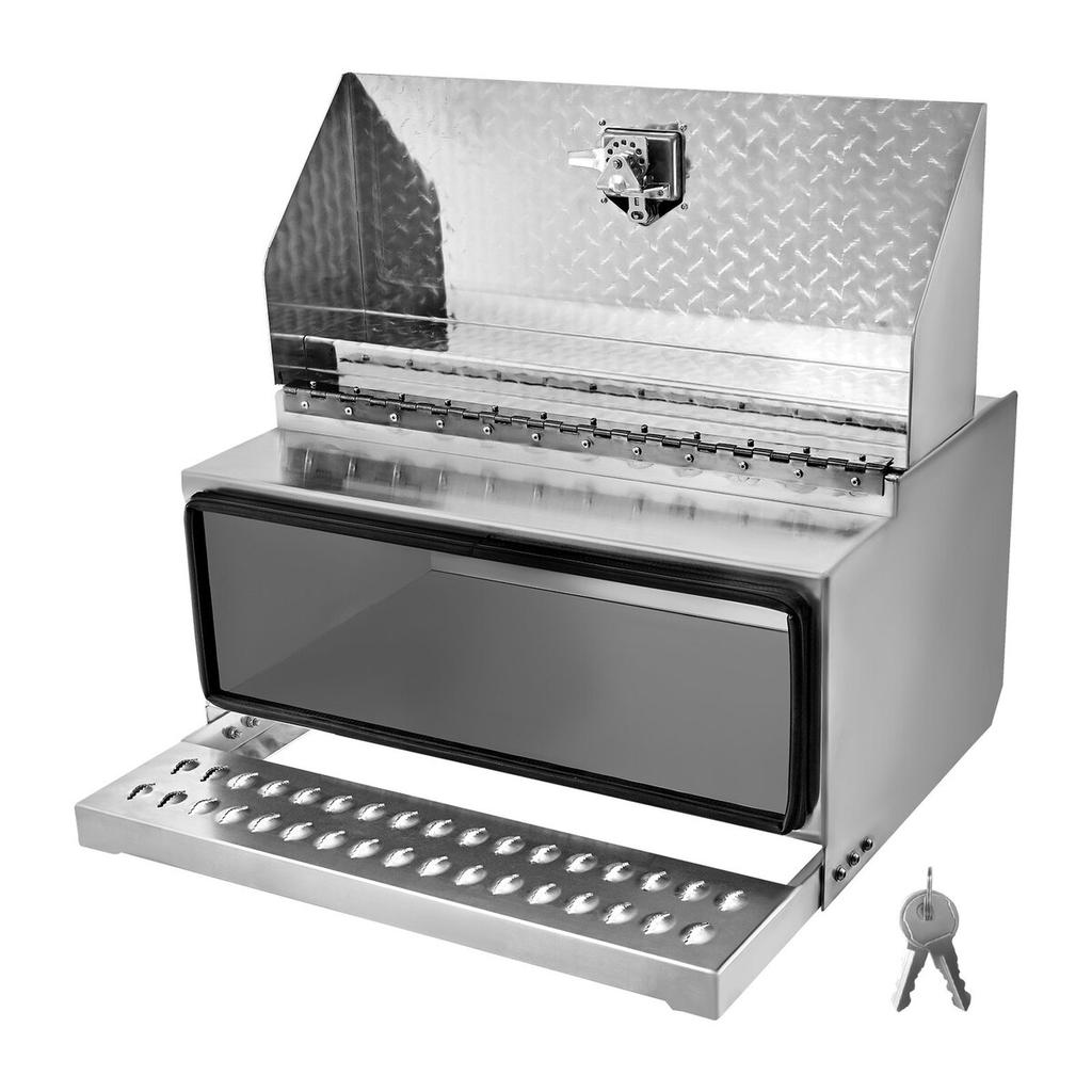 Stufenwerkzeugkasten für Sattelzug, 760 x 750 x 400 mm Robuster Aluminium-Riffelblech-Werkzeugkasten, Wasserdichte Einstiegsstufen-Aufbewahrungsbox für die Kabine mit T-Griff-Schloss &