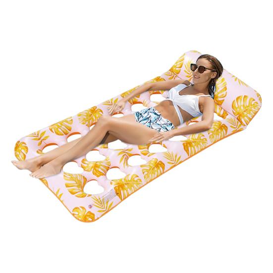 Adults Inflatable Pool Float Mat with Headrest Foldable Summer Beach Lake Float Raft Water Lounger Swimming Pool Sun Tanning Bed
