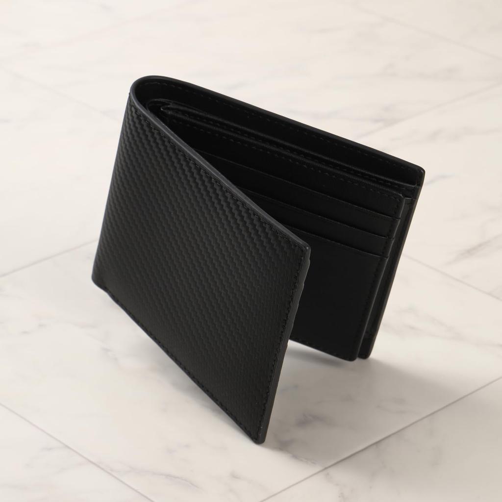 BLANZE Bifold Gloss Carbon Perfect for Day and Men's Wallet, Leather, Compact, Father's Father's Day, Small, Two-Fold (Black)