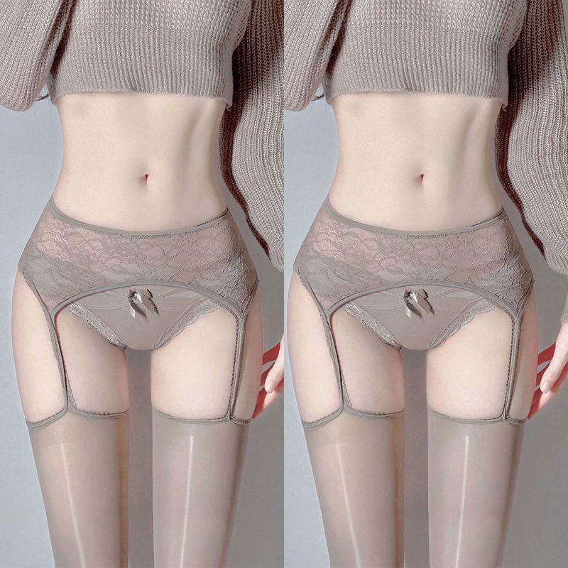 Débardeur en Dentelle de Soie Noire à l'Huile de Cheval Ultra-Doux avec Bas Sexy Hauts sur les Genoux