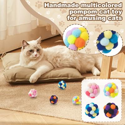 4cm In Diameter Colorful Furry  Teaser Ball,  Handmade Interactive Ball, Pet Toy For Boredom Relief