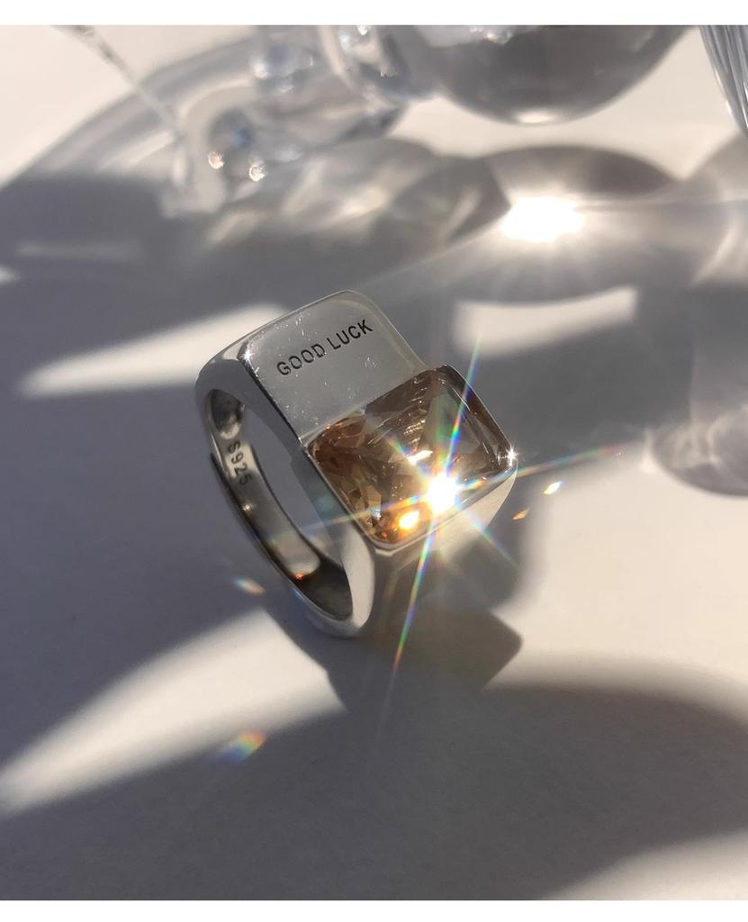 Fashion Letter Good Luck Letter Square Crystal Stainless Steel Opening Couple Rings for Women Men Luxury Charm Finger Jewelry