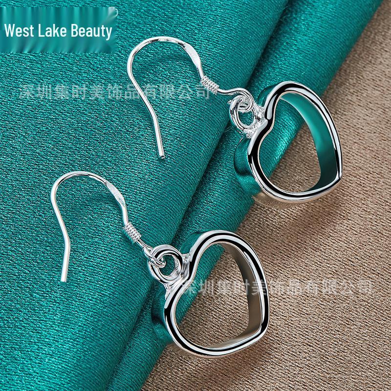 Silver Hollow Heart-Shaped Earrings for Women by West Lake Jewelry