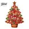 Vintage Christmas Home Accents Wooden Tree Ornaments, Colorful Desktop Decoration, Rustic Holiday Wood Figurines Reindeer for with Pine Cones Bows And