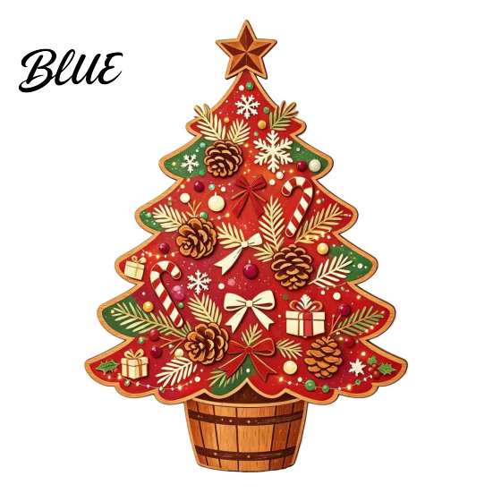 Vintage Christmas Home Accents Wooden Tree Ornaments, Colorful Desktop Decoration, Rustic Holiday Wood Figurines Reindeer for with Pine Cones Bows And