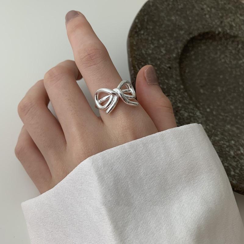 

925 Sterling Silver Simple Ring For Women Fine Jewelry Finger Adjustable Open Vintage Hollow Bow Ring For Party Birthday Gift resizable