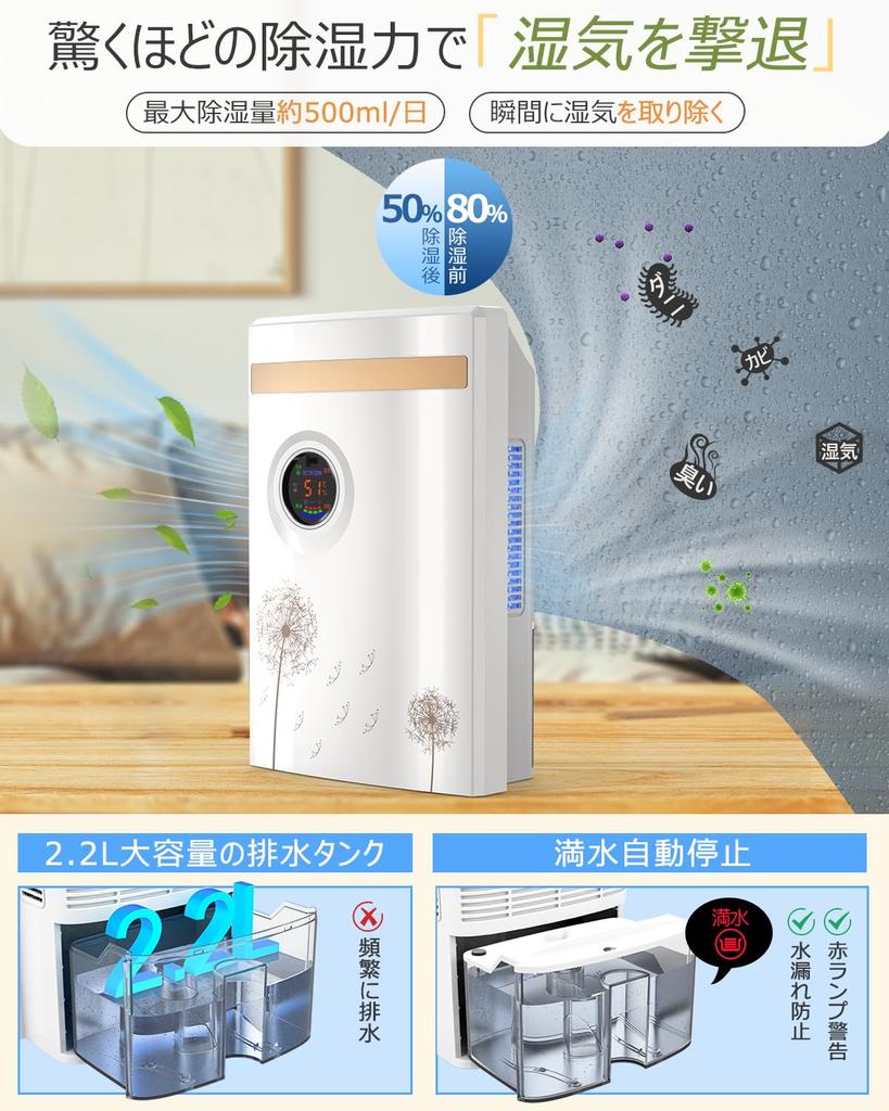 KAPOL Luftentfeuchter mit Fernbedienung, 2200 ml, groß, UV-Luft, Wasser, 24 Stunden Aus, 7 Feuchtigkeitsstufen, Peltier, stoppt automatisch bei vollem Schimmel, Feuchtigkeit, Regen