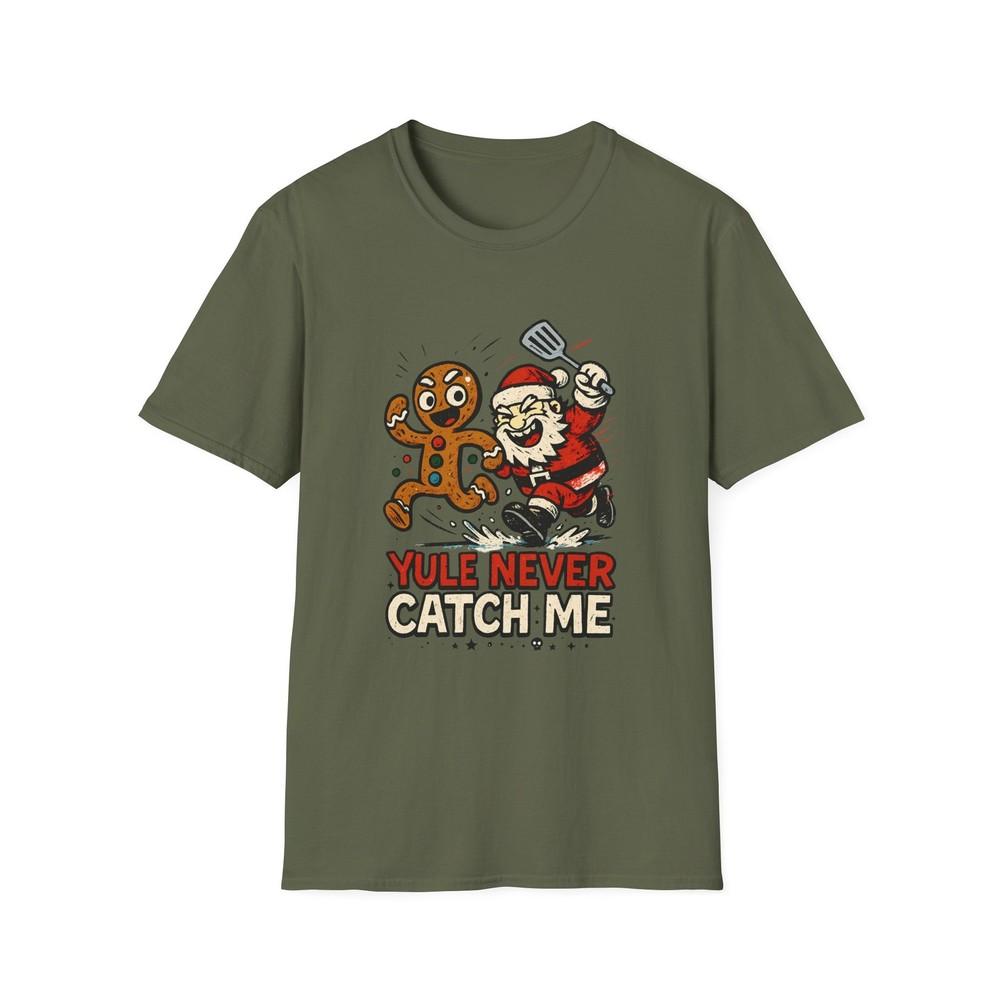 Unisex Softstyle T-Shirt Gingerbread Man Chase Punk Santa Snow Funny Holiday