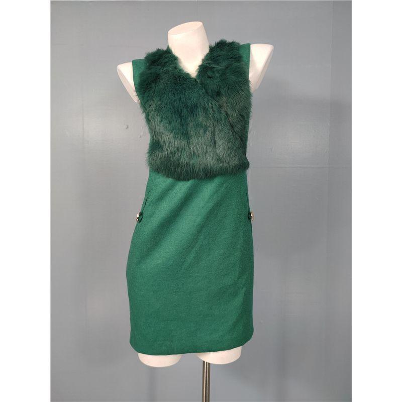 

Style Temperament Easiest for Match Furry V-neck Waist-Controlled Slimming V-neck Stylish Fashion Fairy Adult Lady like Woman Noble Sleeveless Dress Green L(40)